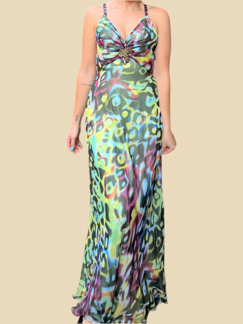 Vintage Y2K Faviana Couture Jeweled Open Back Dress
